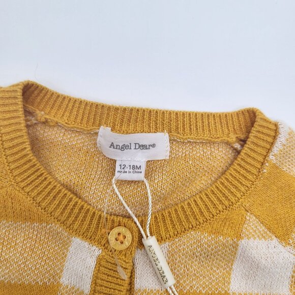 Angel Dear Baby Toddler 12-18M Gingham Check Cardigan Sweater Mustard - Picture 3 of 4